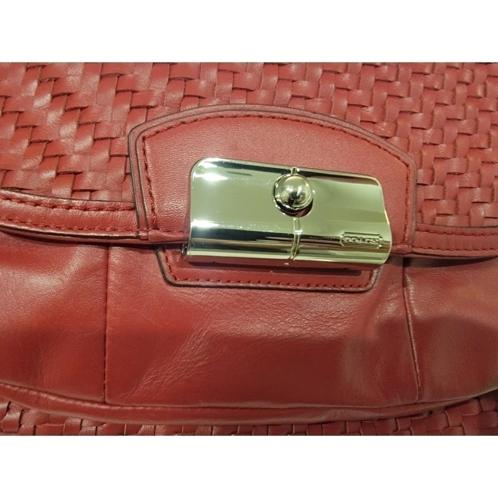 Coach Woven Leather Shoulder Bag with Detachable Crossbody Strap
